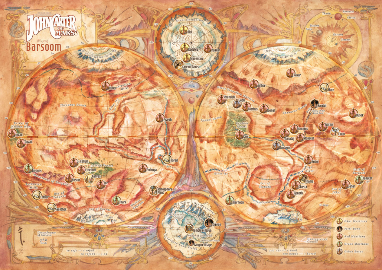 John Carter of Mars Legacy Map of Barsoom mappa A2