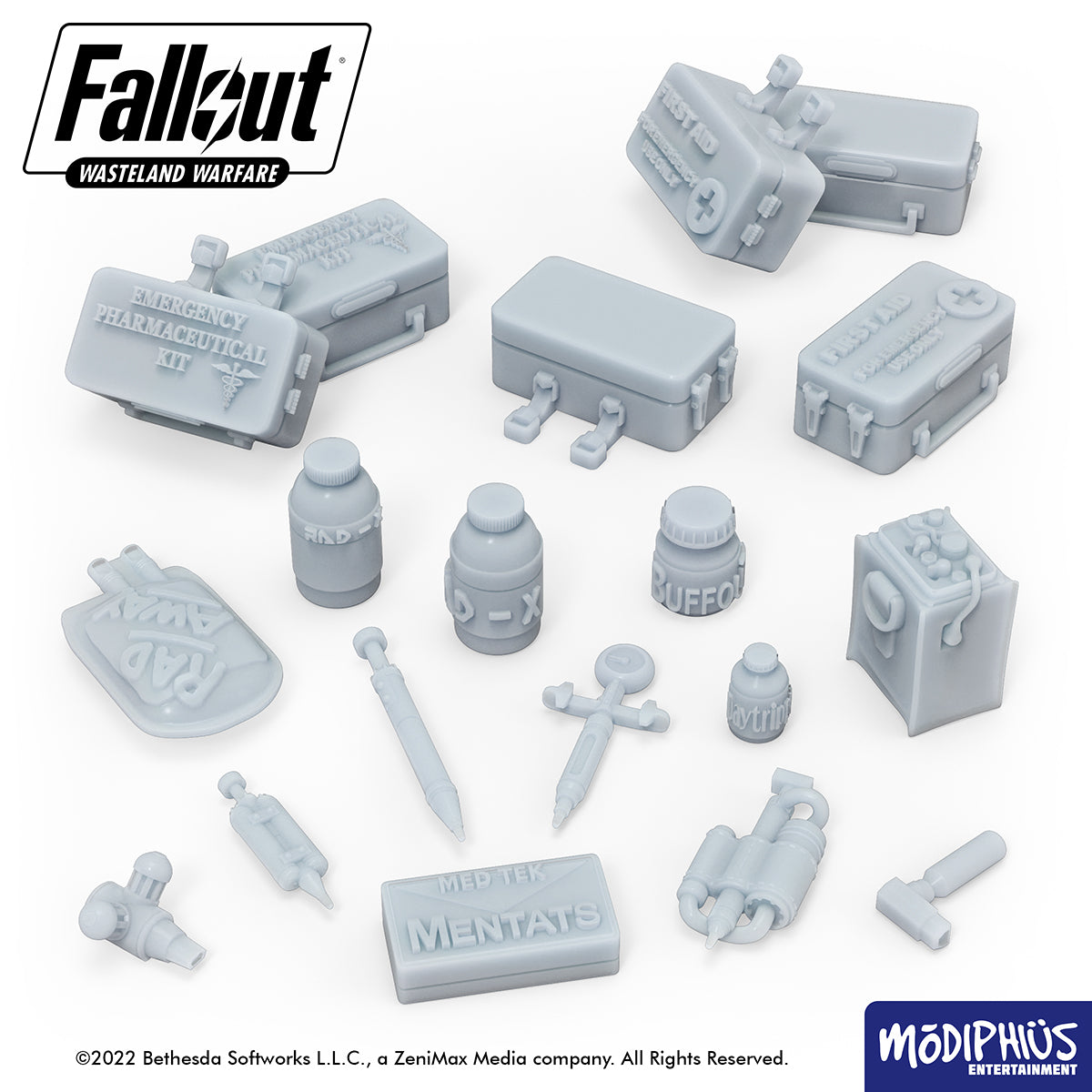 Modiphius Fallout Wasteland Warfare Chems Meds Food STL scenici