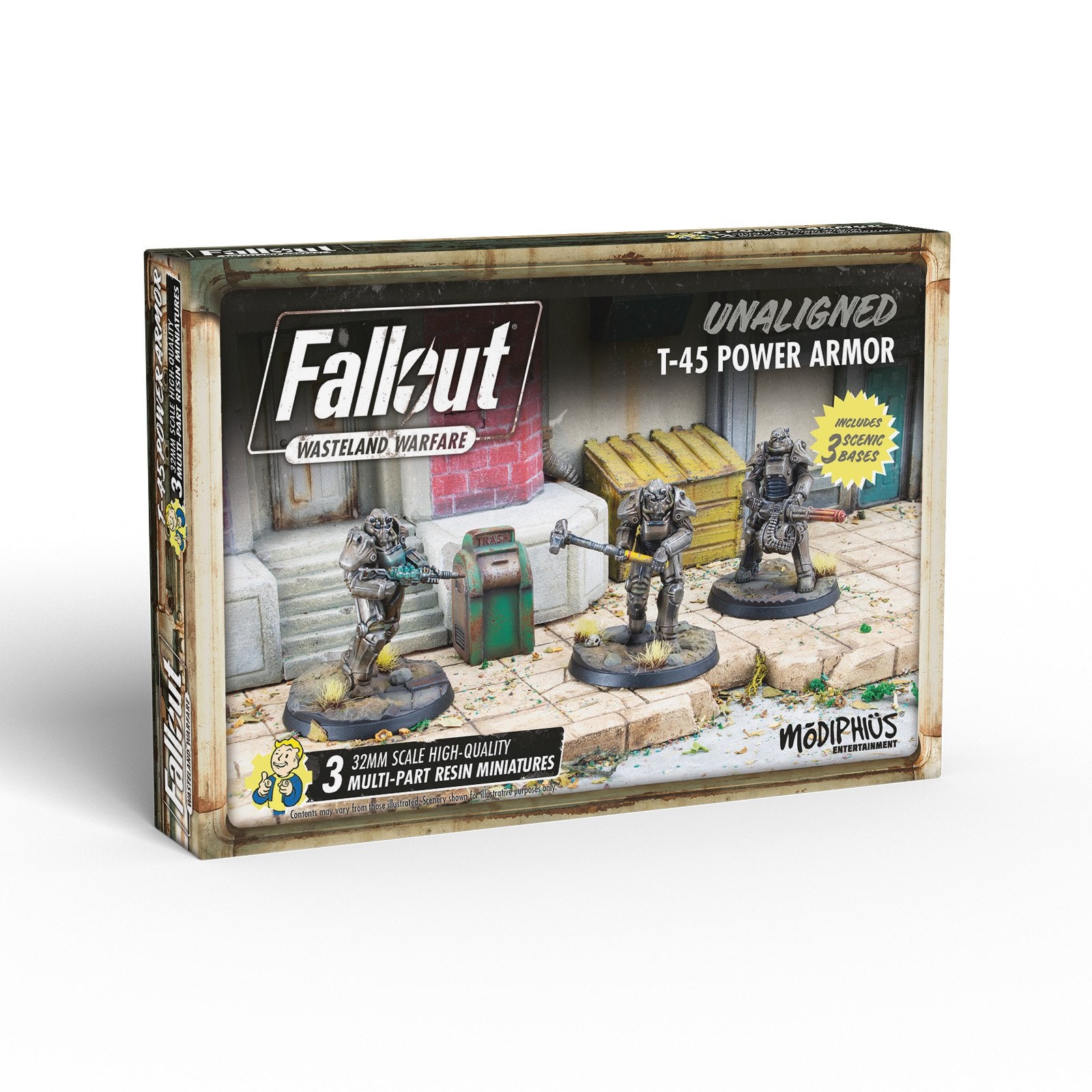 Modiphius Fallout Wasteland Warfare T-45 Power Armour miniature 3 pezzi