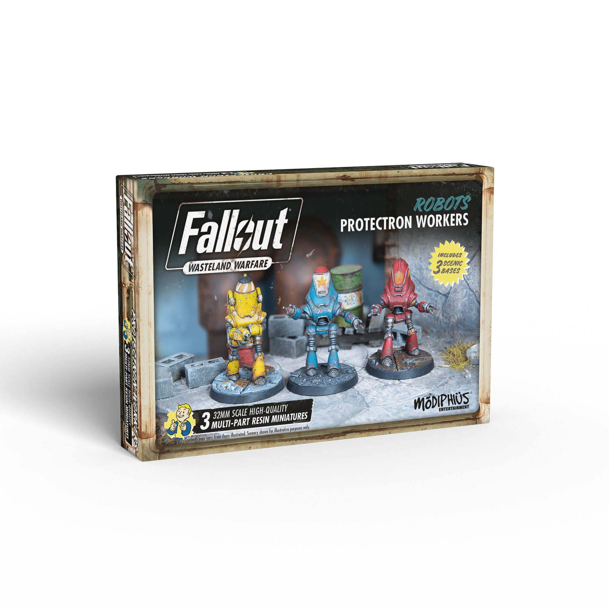 Modiphius Fallout Wasteland Warfare Protectron Workers miniature resina