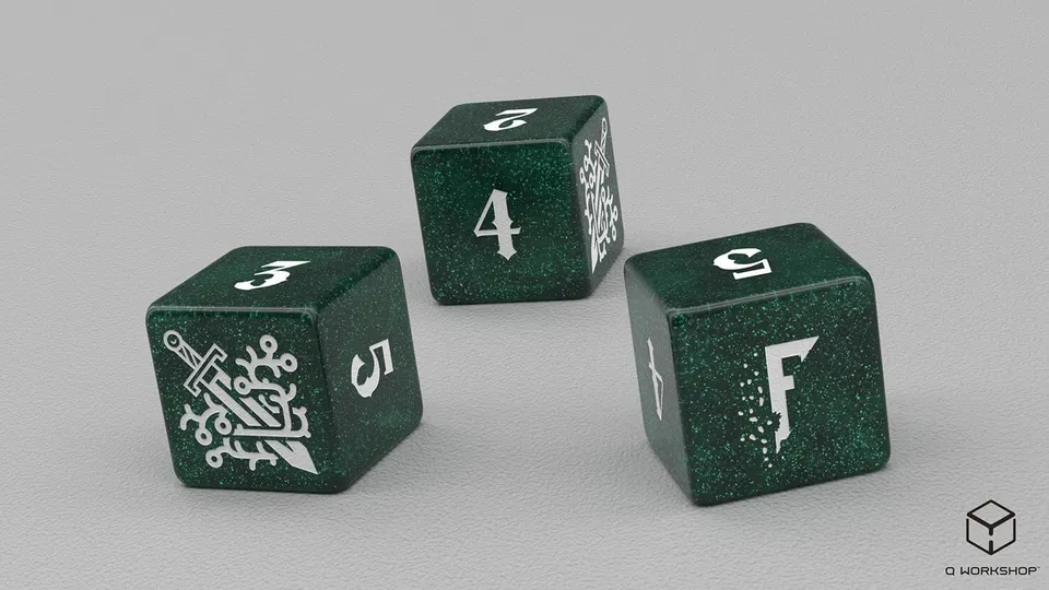 Modiphius Fragged Kingdom 2 dadi D6 set 3 pezzi verde
